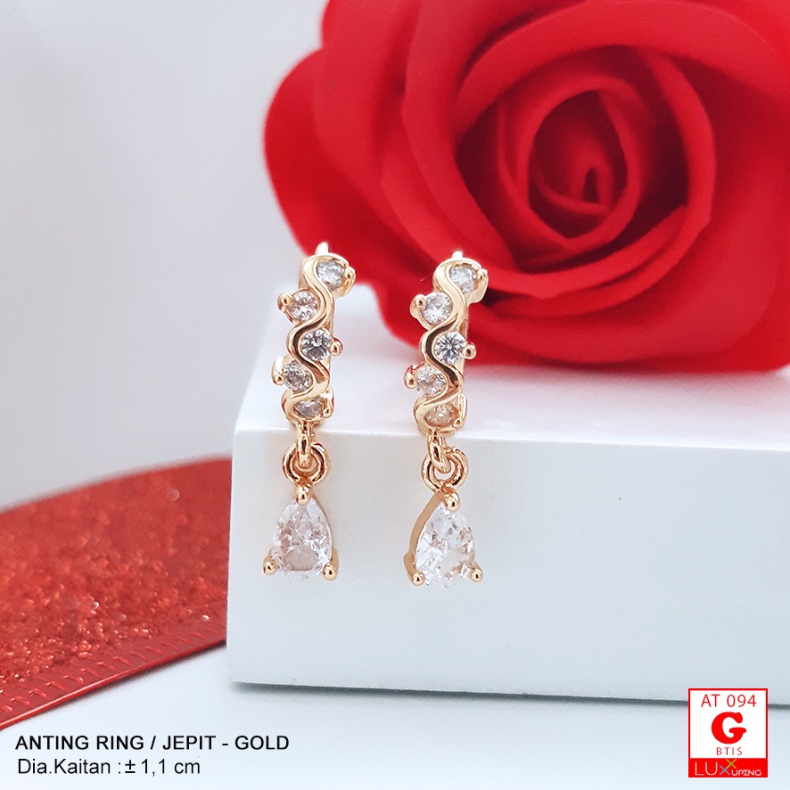 AT 094 Anting Clip Charm Bintang Mata Sirkon Perhiasan Lapis Emas Model Bunga Love  Tetes Anting Xuping Murah Luxx Xuping