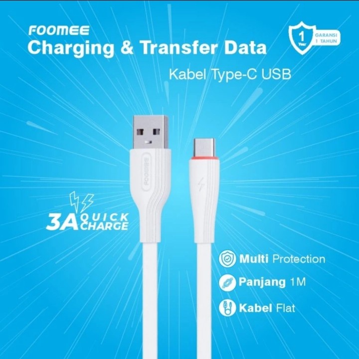 Kabel Data Type C Fast Charging Foomee FD100-C Kabel Type C 100CM