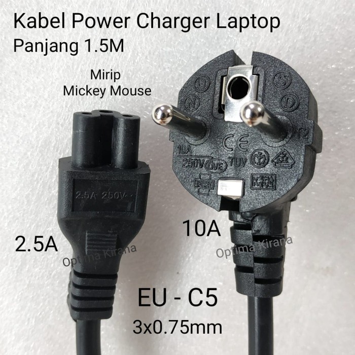 Kabel Power Laptop 3 lubang Cord Adaptor Charger Notebook 3x0.75 EU C5