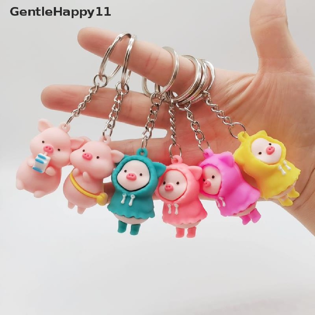 Gentlehappy Kartun Lucu Jas Hujan Piggy Doll Gantungan Kunci Memegang Susu Babi Kunci Cincin Tas Liontin id