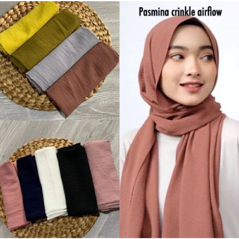 Kerudung pasmina terbaru kerudung instan crinkle airflow kerudung pasmina panjang kerudung pasmina panjang bahan lembut kerudung pasmina wanita terbaru kekinian viral 2022 kerudung pasmina wanita crinkle tebal murah kerudung pasmina panlang/Lebar 175x75