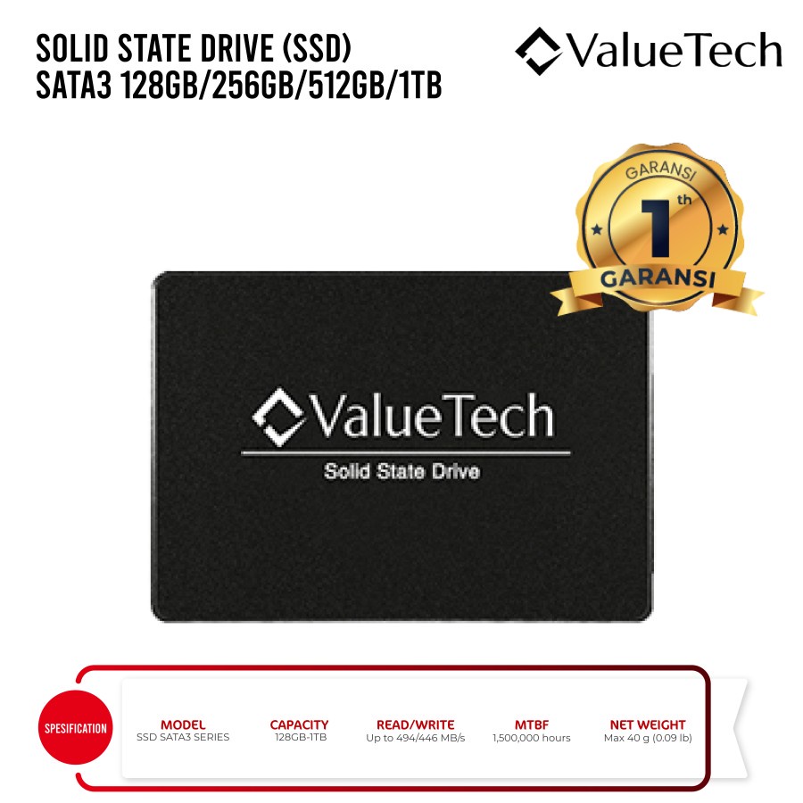 VALUETECH SSD SATA3 128GB/256GB/512GB/1TB