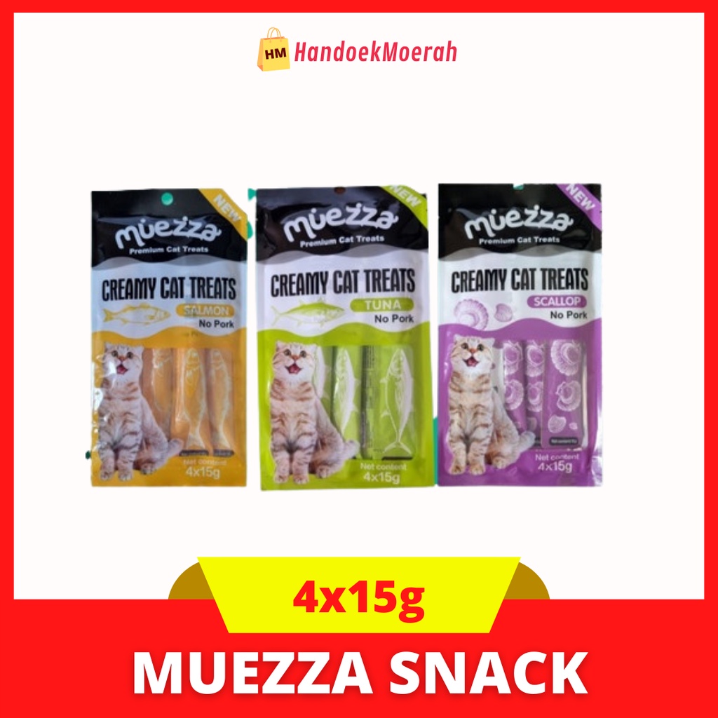 (1 Pack isi 4x15 Gram) Snack Kucing MUEZZA Creamy Treats / Cemilan / Cat Food Murah