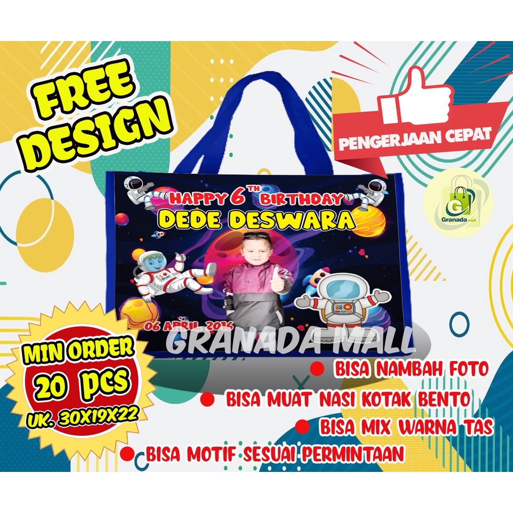 

TERMURAH GOODIE BAG Ultah Custom Uk 30 x 19 x 22 (PXLXT)-TEBAL 75GSM