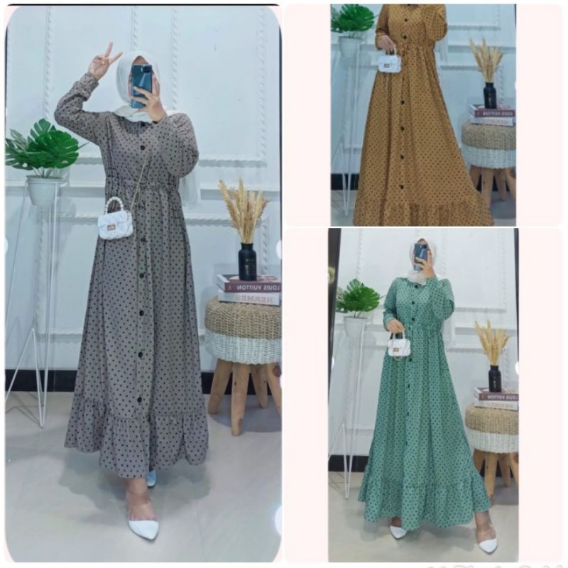 Termurah(BLT) Gamis Serut Voxy Premium Polkadot Kancing