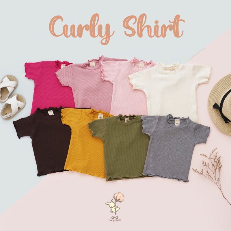 Baju Anak Perempuan KIRIWIL Curly Tangan Pendek Ruffle Knit Tee Rib 1-5 tahun