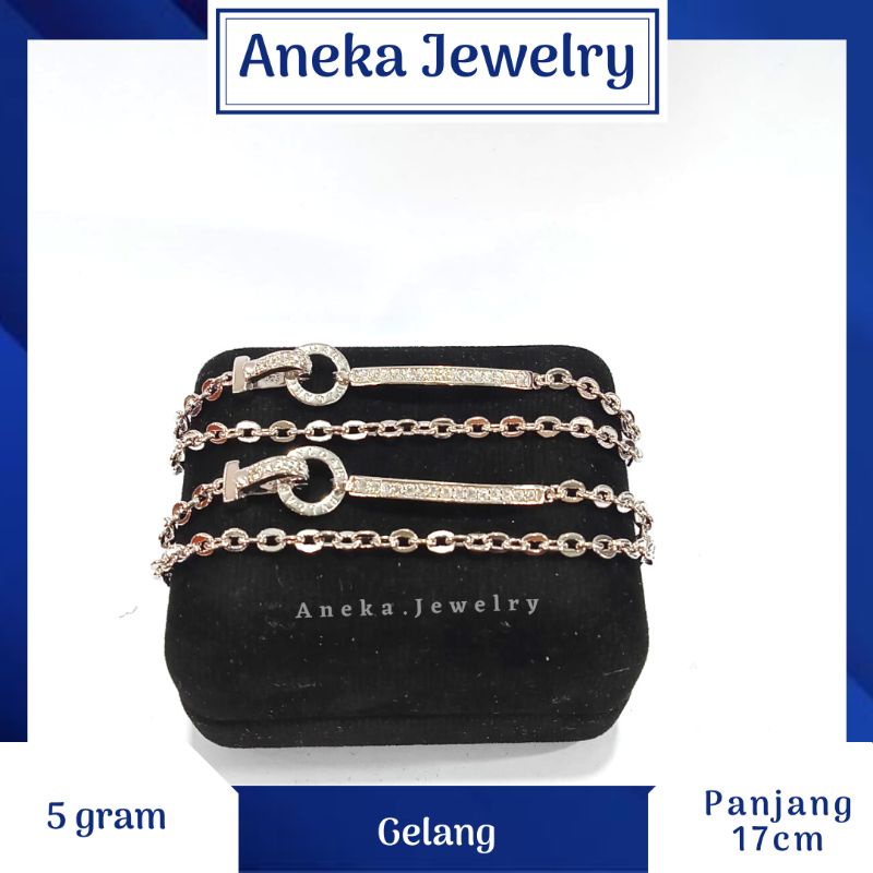 Gelang Holo T Mata Baris, Perak 925, Sepuh Emas Putih