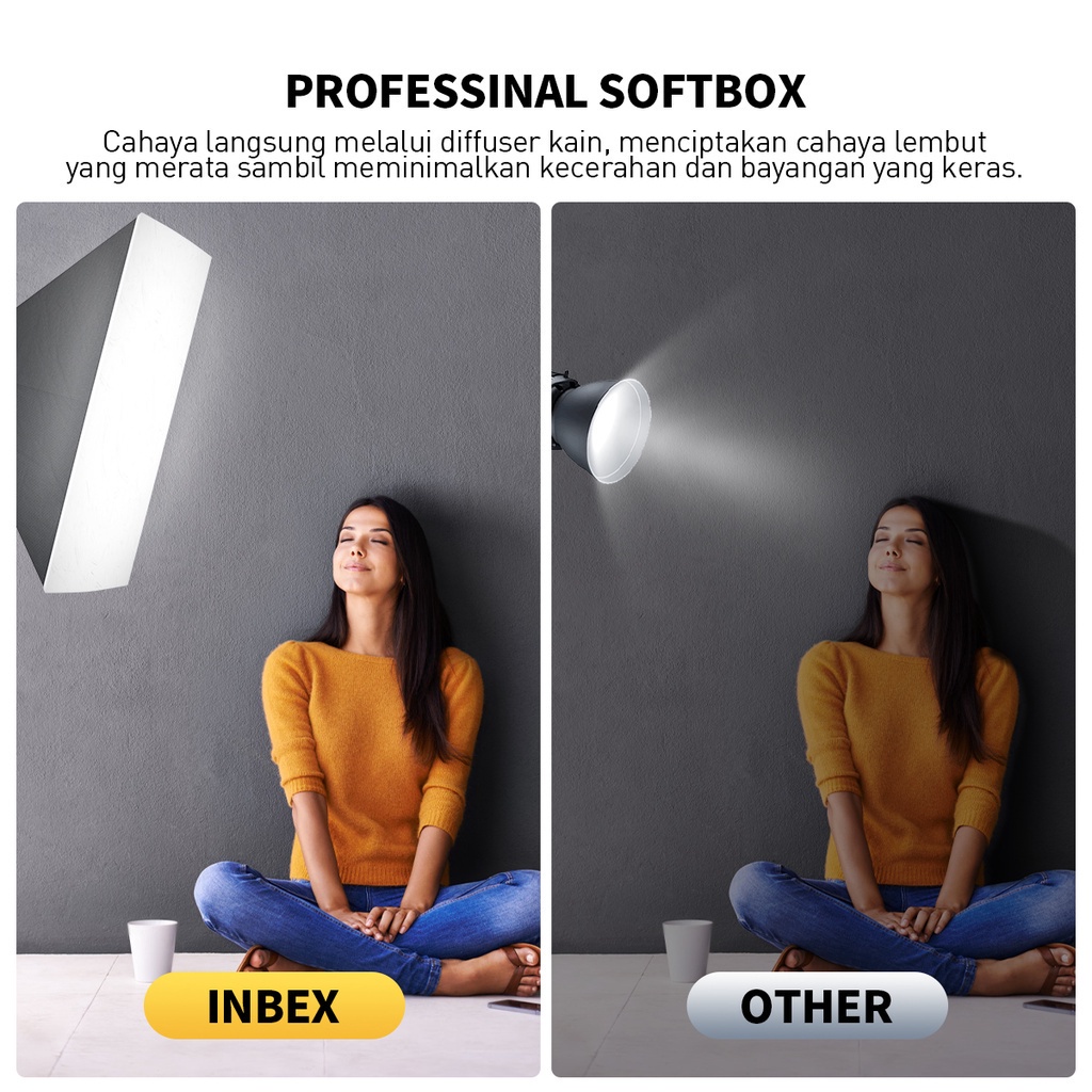 Softbox Photography Lighting Kit 45W 5500K untuk Live Streaming Studio Lighting/Potret Fotografi/YouTube Video dengan E27 Socket 50x70cm SoftBox