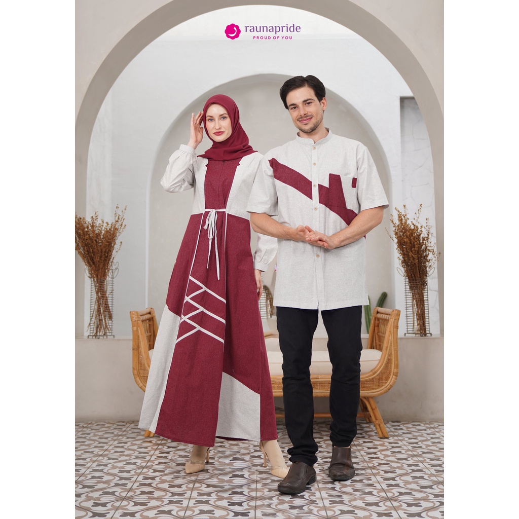 Jual Baju Couple Pasangan 08 Maroon Gamis Rauna Terbaru 2023 Baju