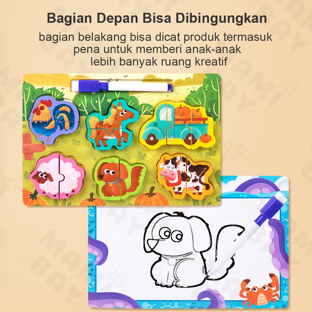 Mamibayi Puzzle kayu 3d Mainan hewan 2 in 1/wooden toys