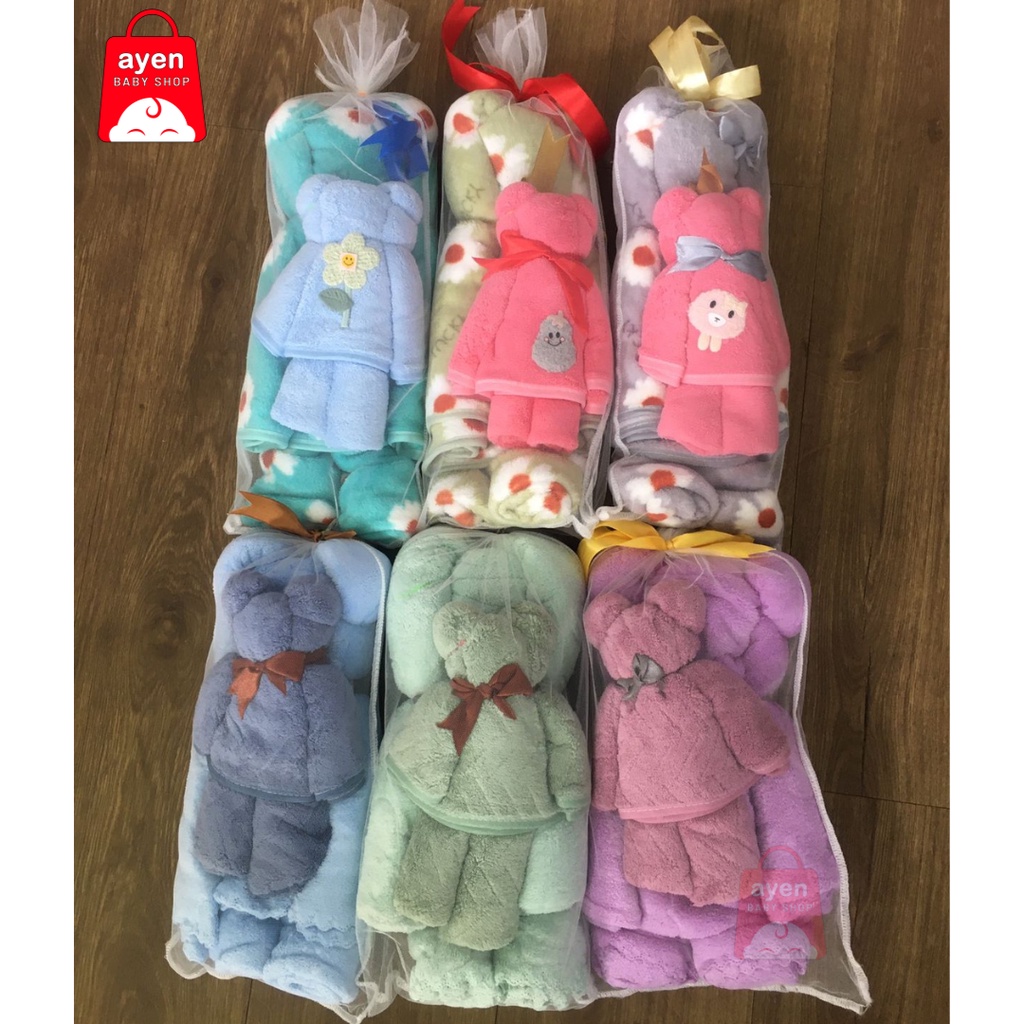 Handuk Set 2 in 1 Model Boneka / Handuk Mandi / Handuk Microfiber / Handuk Hampers Gift Kado