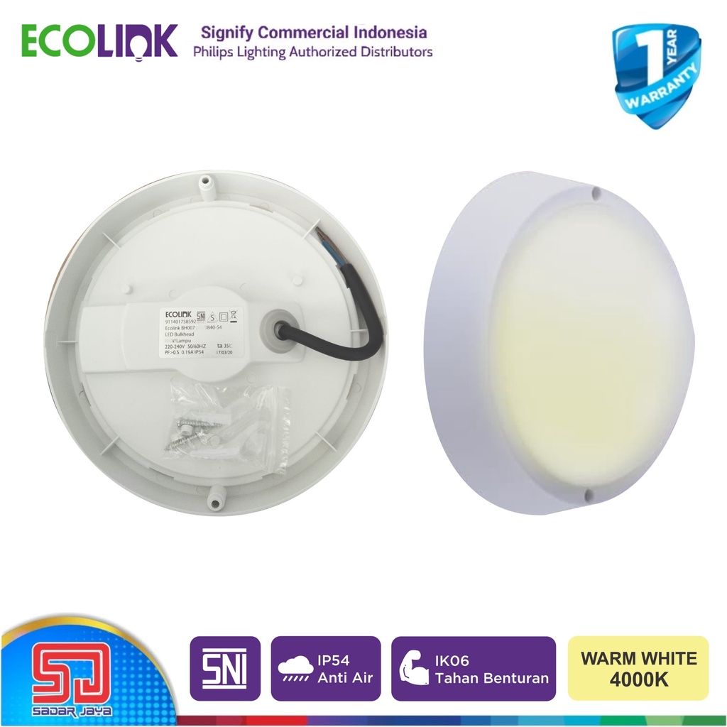 ECOLINK BH007 Lampu Tempel 12W LED Plafon 12Watt Bulb Bohlam Dinding 12 Watt - 4000K Kuning Cerah