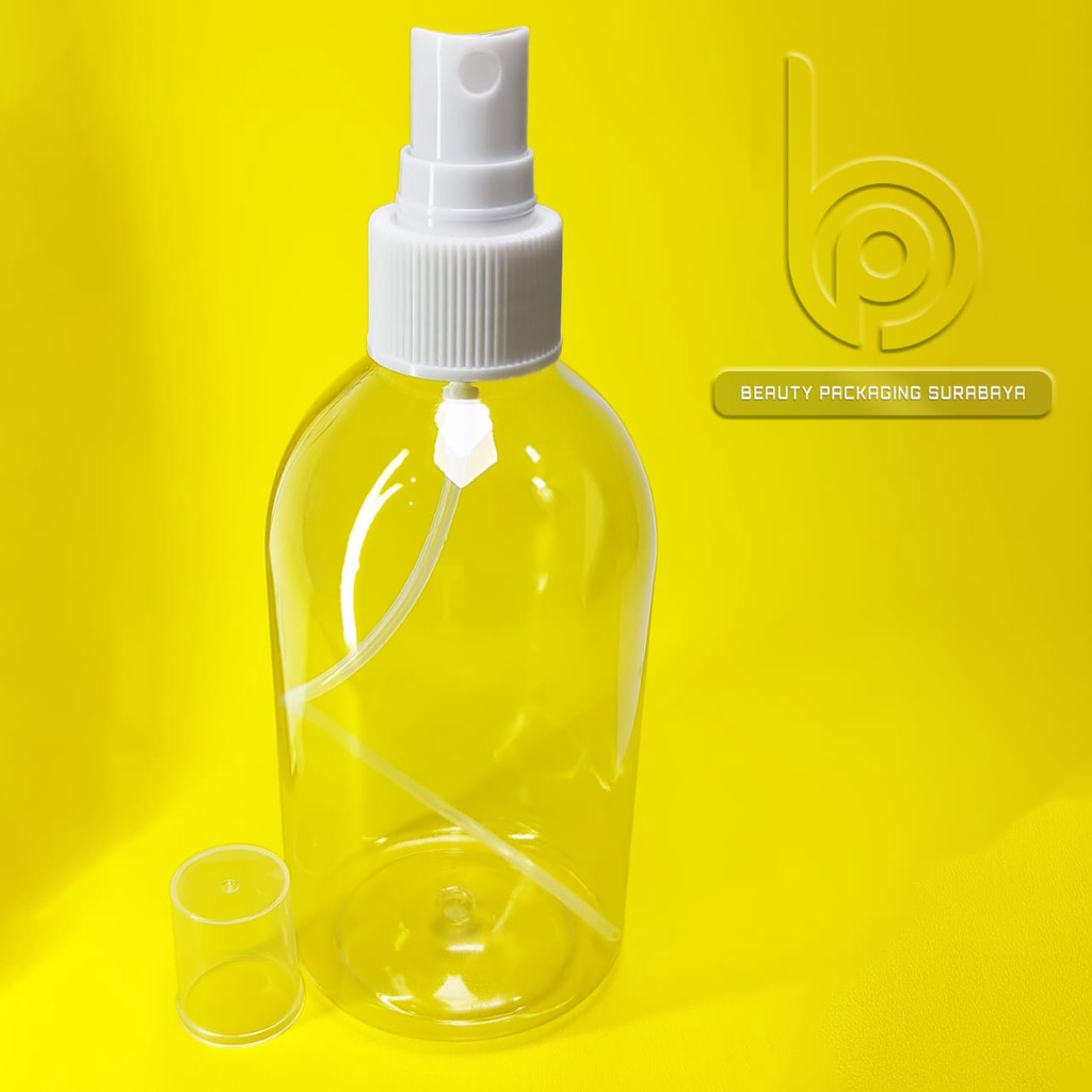 Botol plastik 250ml Oval bening tutup spray