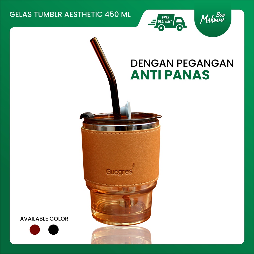 Jual Gelas Tumbler Aesthetic Gelas Minum Kaca Anti Panas 450ml Free Straw Shopee Indonesia 2475