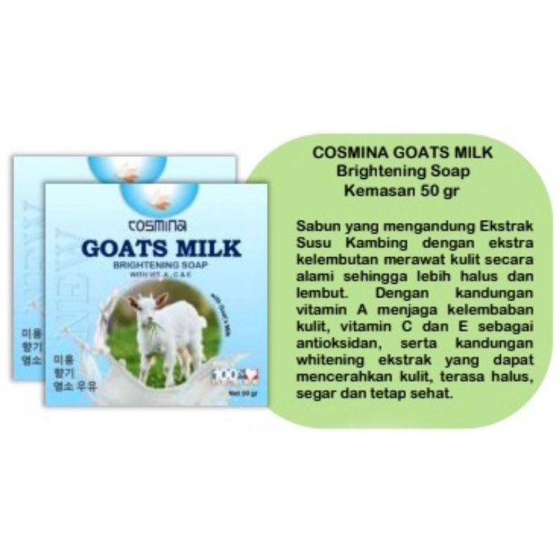V Natural Goats Milk Brightening Soap / COSMINA Goats Milk Brightening Soap Sabun Extrak Susu Kambing | 60gr BPOM