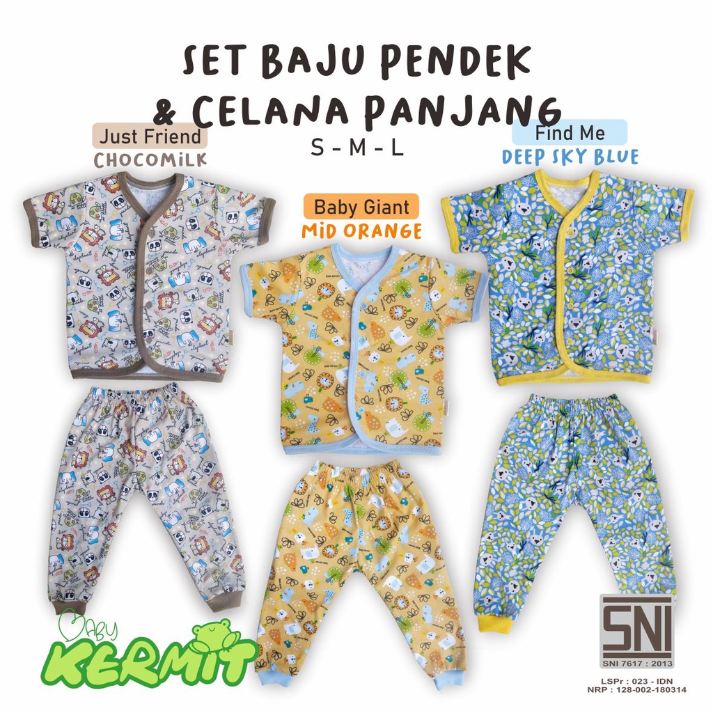BABY KERMIT - Setelan Baju Pendek Celana Panjang Anak Bayi Motif SNI Set Piyama Baby Premium