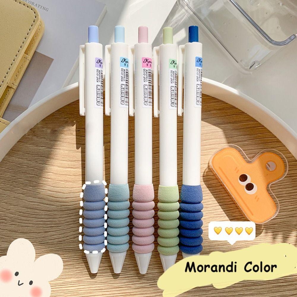 Nanas 5PCS /Set Press Pena Netral 0.5mm Kualitas Tinggi Sekolah Kantor Alat Tulis Soft Grip Gel Pen