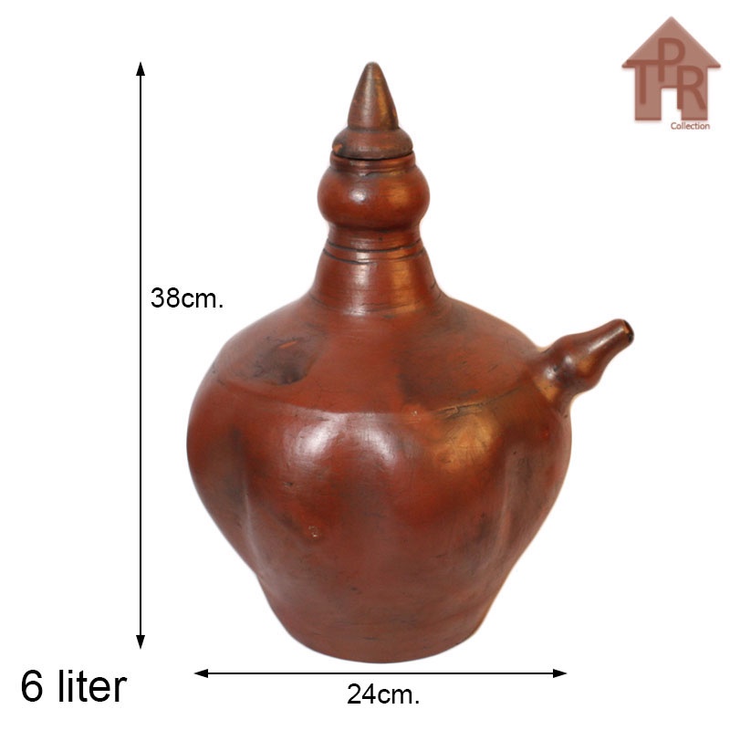 Gerabah - Kendi Tanah Liat / Kendi Air Jumbo Walog 6 Liter + Krat Kayu