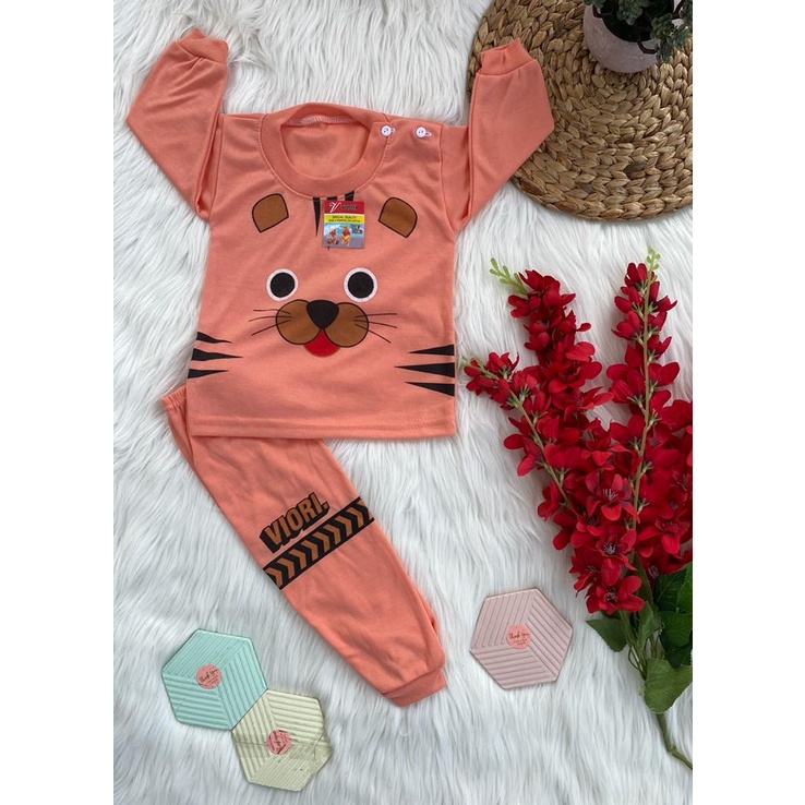 baju bayi setelan motif kucing DASAR WARNA 3-18bulan (PP 045)