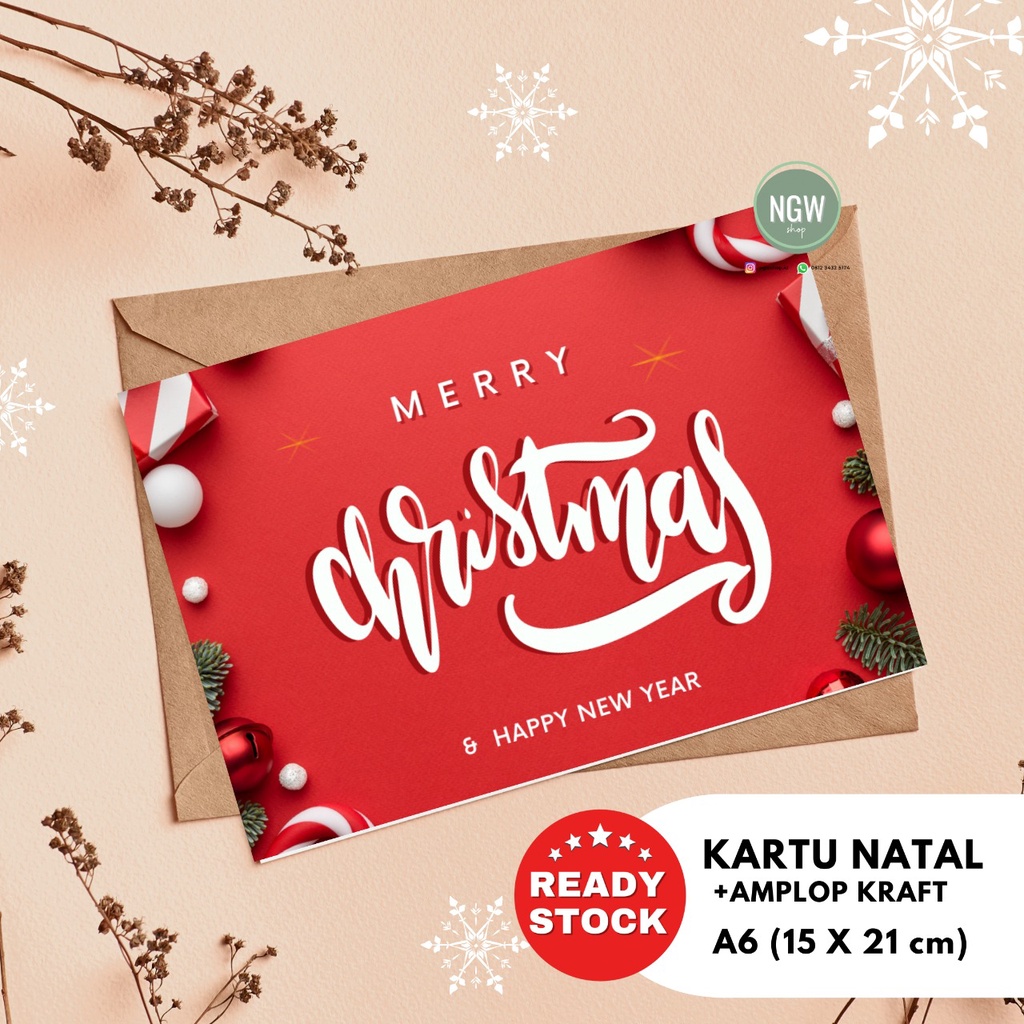 Kartu ucapan Merry christmas kartu+amplop A6 kraft kado