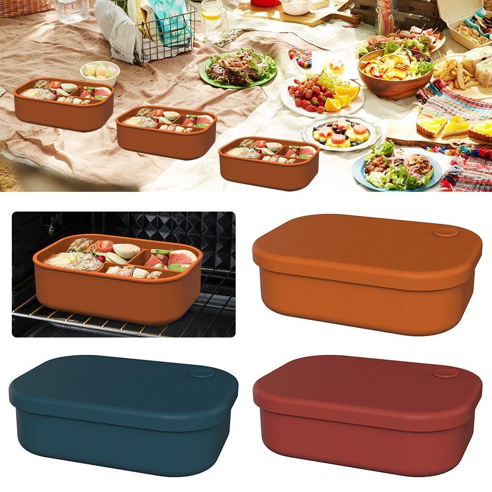 Solighter Lunch Box Microwavable Silicone 4grids Wadah Makanan