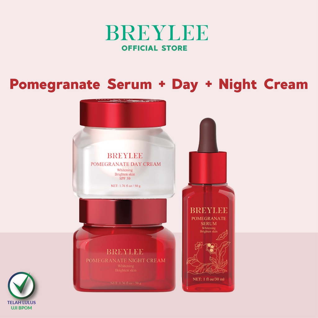 PAKET PEMUTIH WAJAH BREYLEE Pomegranate Bundle Facial Serum &amp; Day and Night Cream Whitening (2pcs)