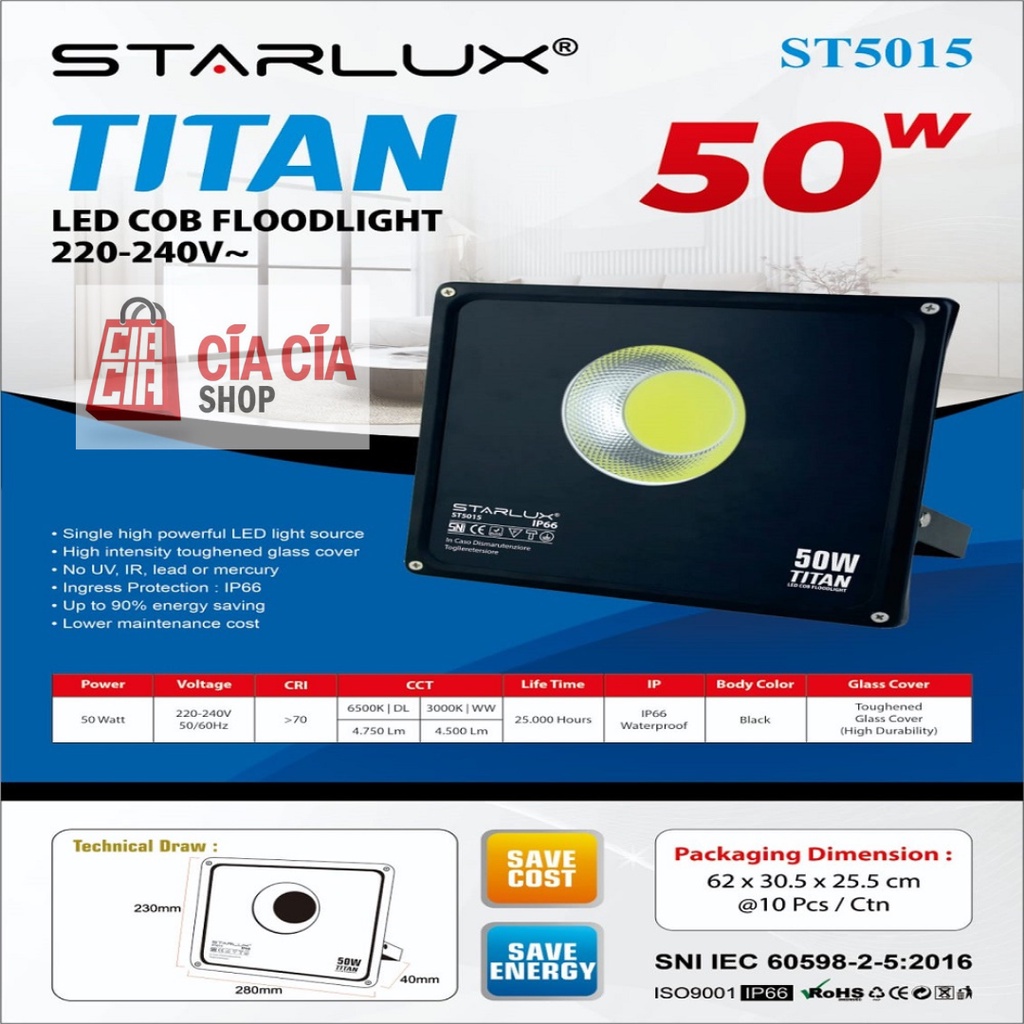 STARLUX Lampu Tembak Led COB 50W Floodlight COB 50 Watt Lampu Sorot COB 50 W