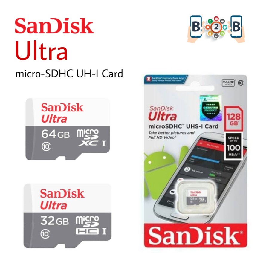 BCare Micro SD 32GB / 64GB MMC Memory Card - SanDisk Ultra microSDHC UHS-I Card - Micro SD Card