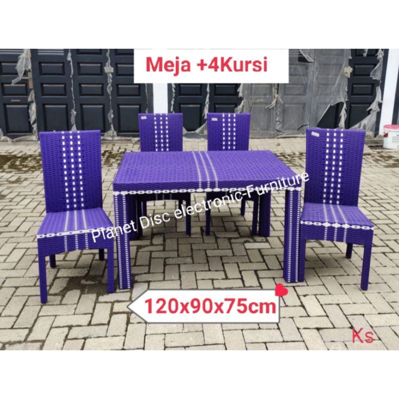 Meja Makan Rotan sintetis 4kursi 120cm  Dining Table  Dining set 4person  Meja Teras  Meja Taman  Me