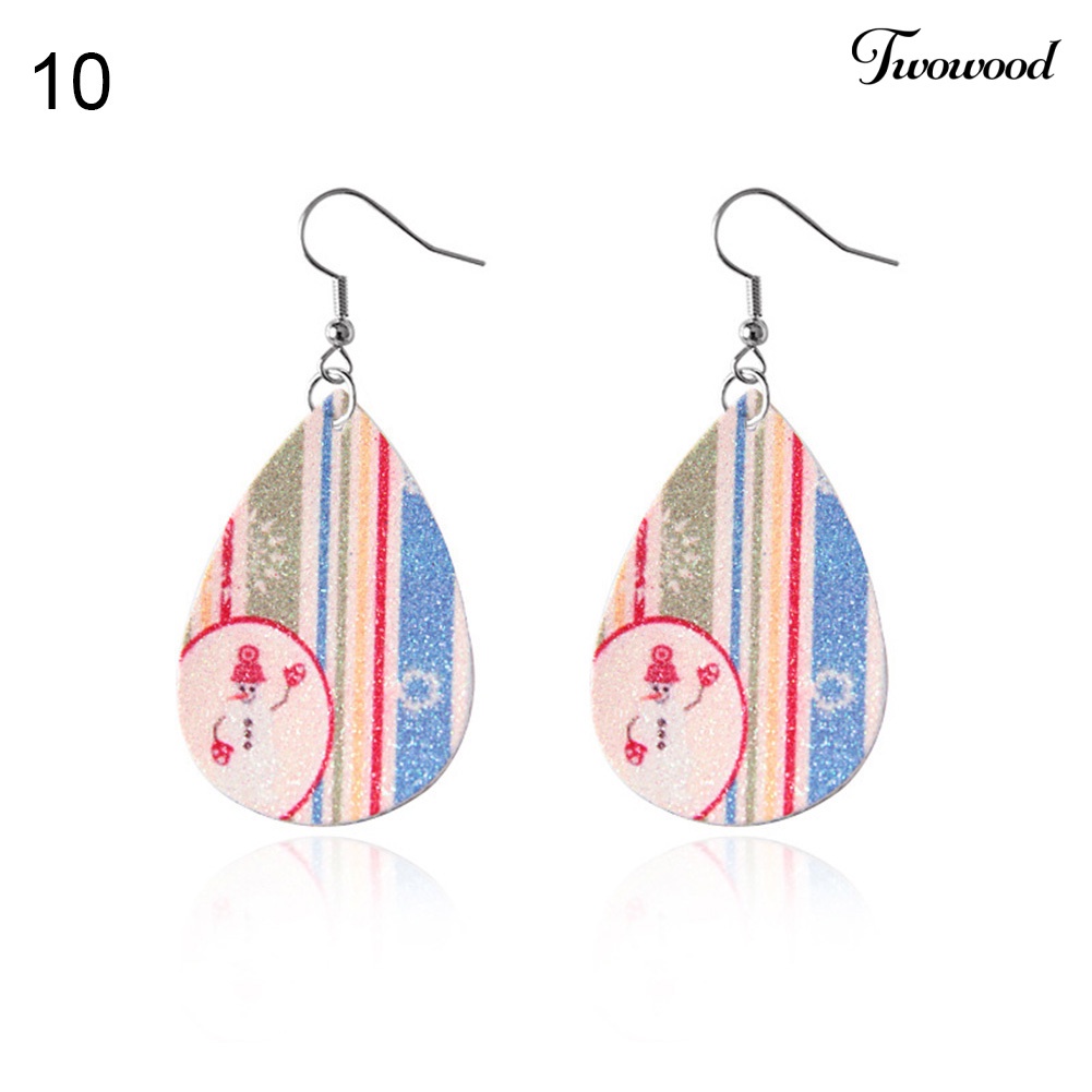 Anting Hook Bahan Kulit Imitasi Model Teardrop Tree Heart Dangle Untuk Wanita