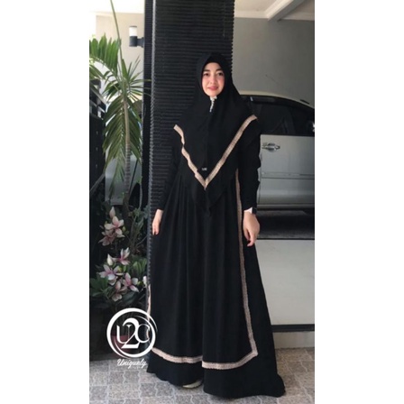 gamis syari humairah set khimar hitam putih polos kombi renda lace import premium halus lembut jatuh