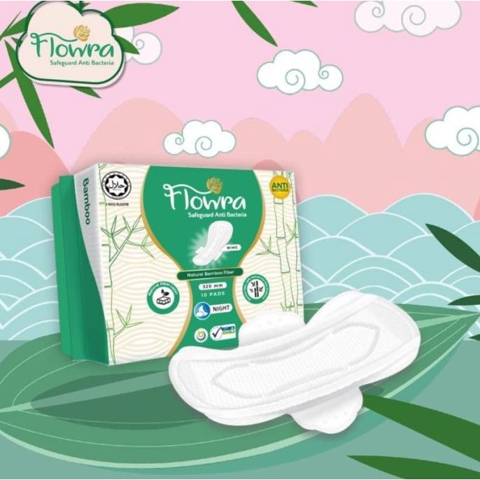 TERBAIK FLOWRA SAFEGUARD NIGHT 320 MM, PEMBALUT SERAT BAMBU, ANTI BACTERIAL PENGIRIMAN CEPAT
