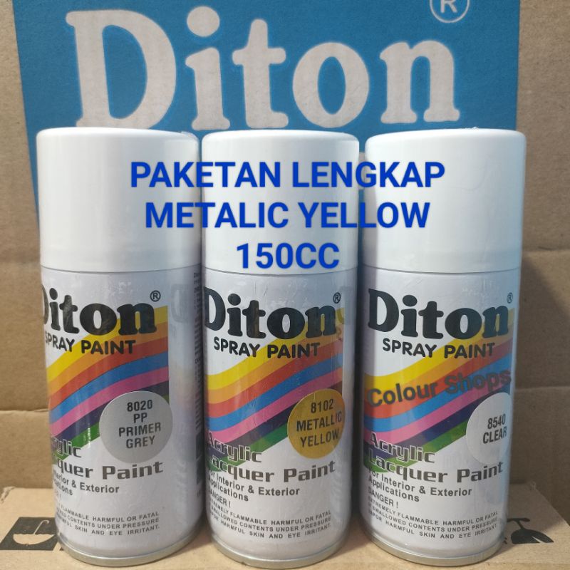 Pilok Cat Diton Metallic Yellow 8102 Primer Grey Epoxy 8020 Clear 8540 Paketan Kuning Metalik 3 pcs 150cc Pilox Cat Semprot Diton Spray Paint