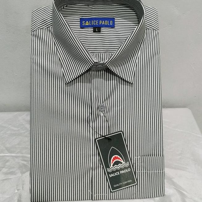 Kemeja Pria Salice Paolo Pendek Reguler Biru Orange Salur Pastel - Salur Putih, XL