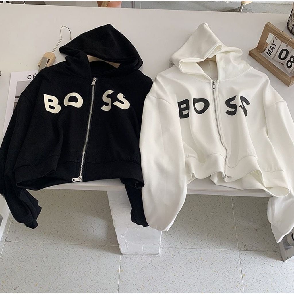 JAKET SWEATER BOOS ZIPPER WANITA CROPE OVERSIZE BAHAN FLEECE