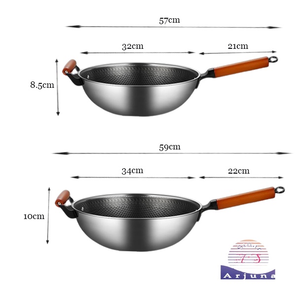 Wajan Stainless Stell Gagang Samping / Gagang panjang/ Wajan BX Anti lengket/ kuali penggorengan/ wok pan