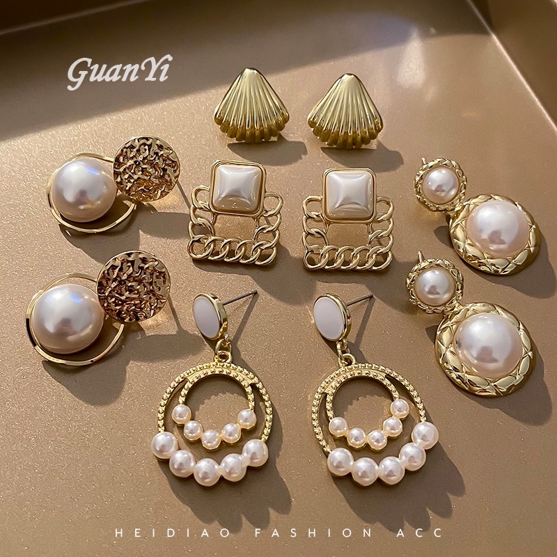 Anting Stud Mutiara Gaya Retro Untuk Wanita