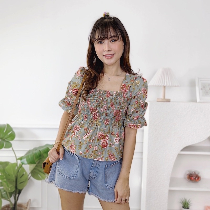 BEFAST - ZEC OOTD Blouse SYASYA / Chuya Babydoll Smock Sweet Top / Blouse Wanita Keluaran Terbaru / Atasan Lengan 3/4 / Pakaian Casual Wanita Remaja / Blouse Leher Kotak / Fashion Kekinian Wanita Ala Korean Style / Blouse Wanita Modis / Outfit Wanita Tren