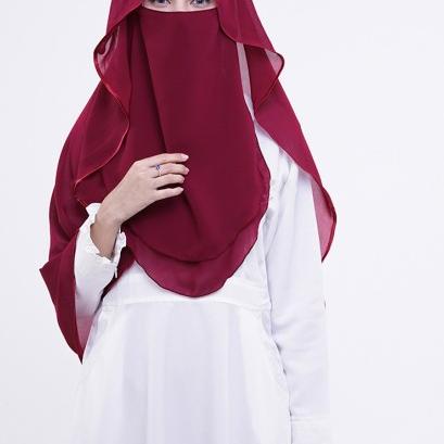 Khimar Arab bercadar / Hijab Niqob Syari Lis Praktis High Quality - Hitam