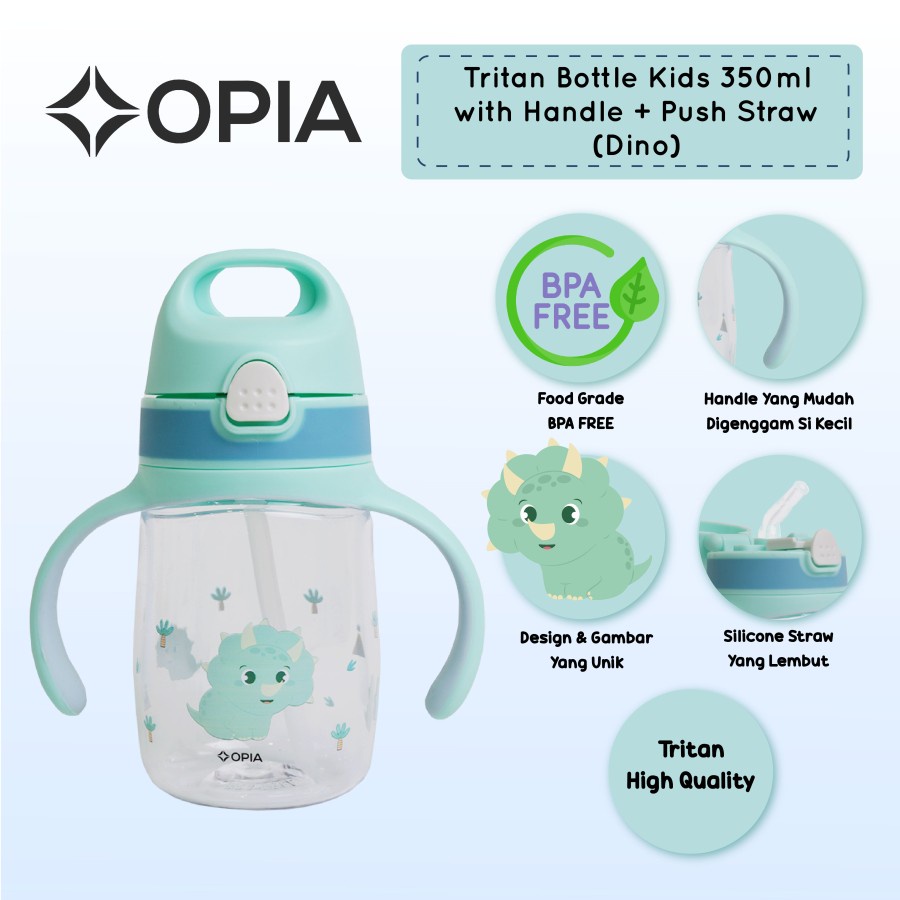 Opia Tritan Bottle Kids 350ml - Dino Straw Bottle with Handle