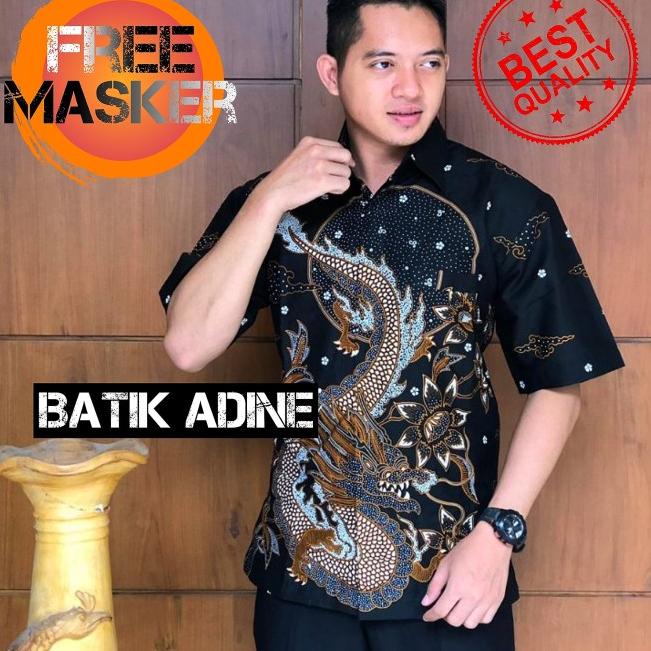 BAJU KEMEJA BATIK PRIA LENGAN PENDEK MOTIF NAGA - Hitam, M