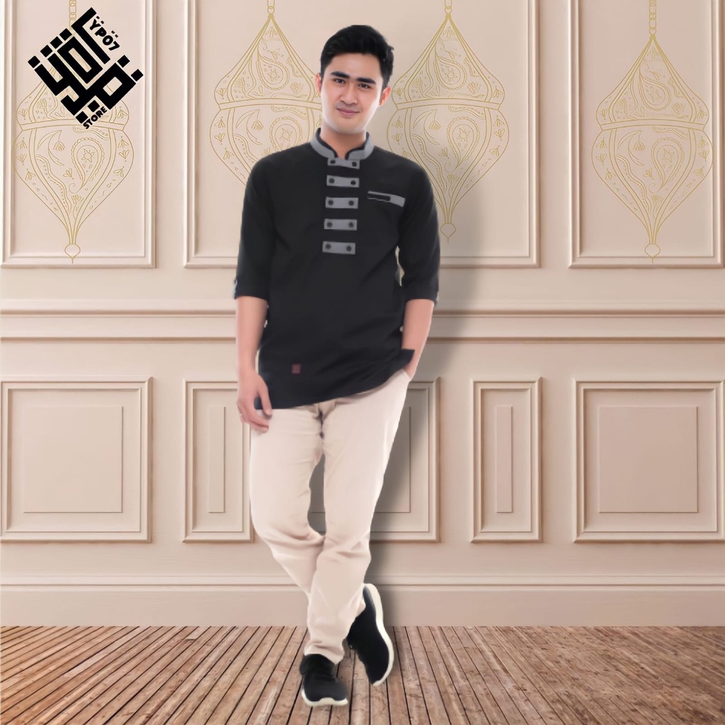 Baju koko pria dewasa bahan premium toyobo fodu kekinian warna abu hitam maroon mustard navy putih