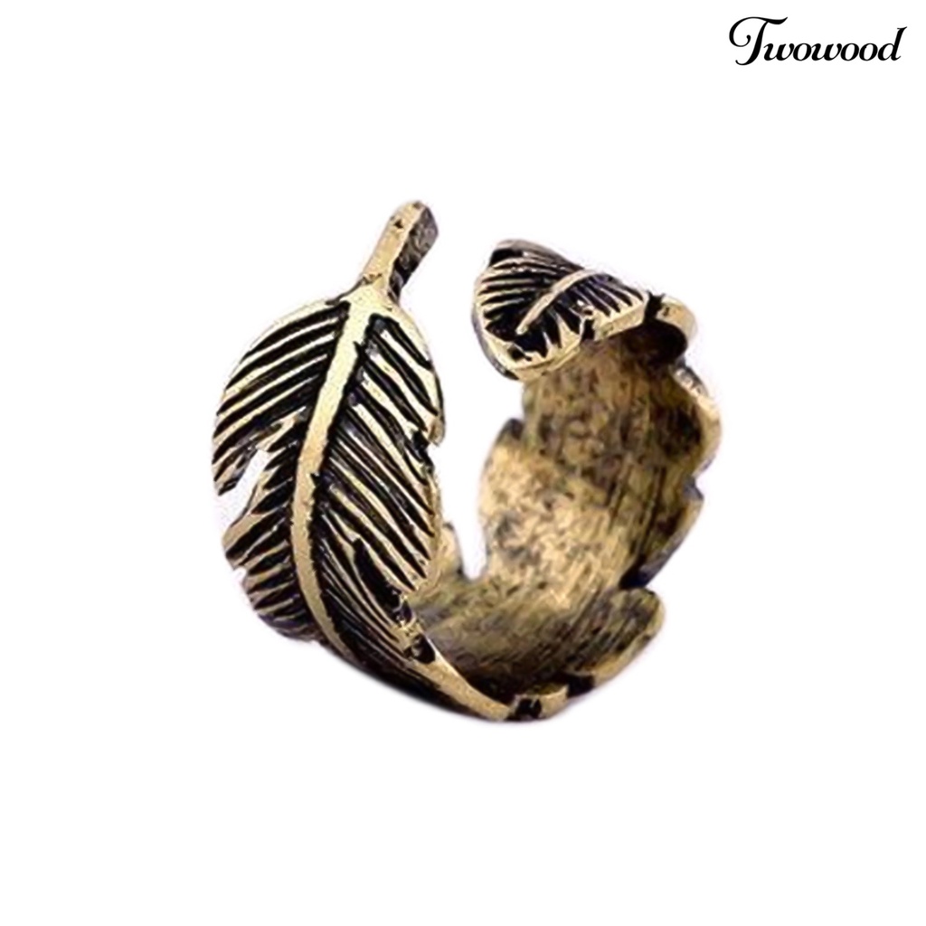 Cincin Model Terbuka Bentuk Daun Bulu Antik Adjustable Warna Bronze Untuk Unisex