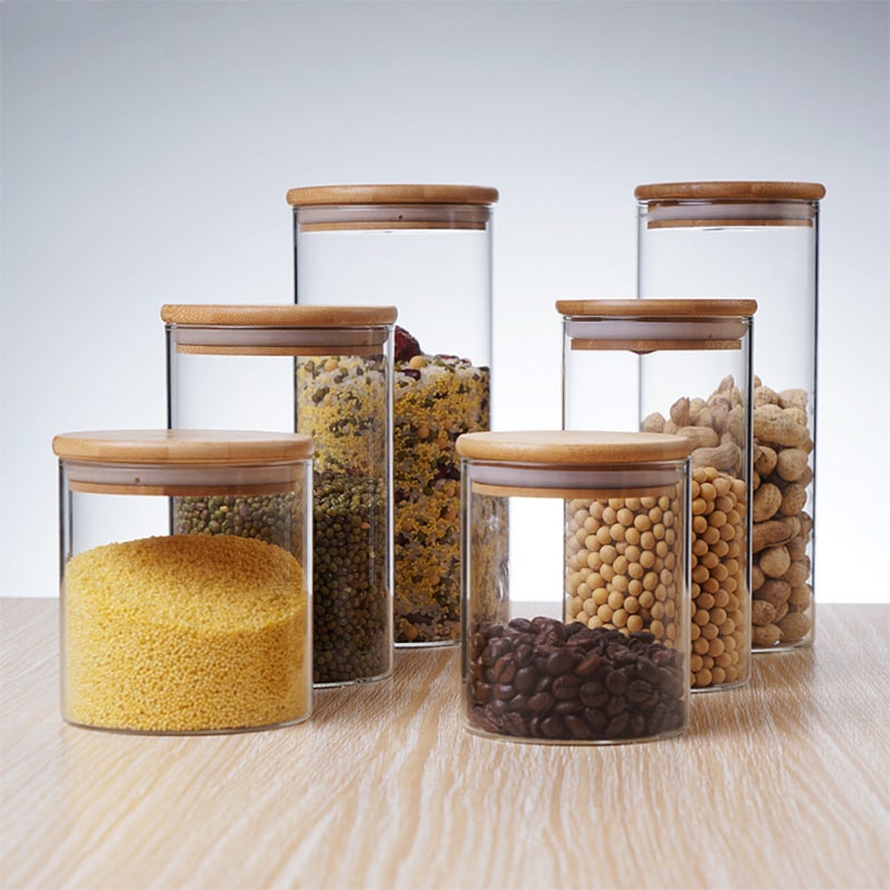 ZOWI Toples Makanan Ringan Tutup Kayu Toples Bumbu / Snack Jar Kaca Borosilicate Glass Jar Premium