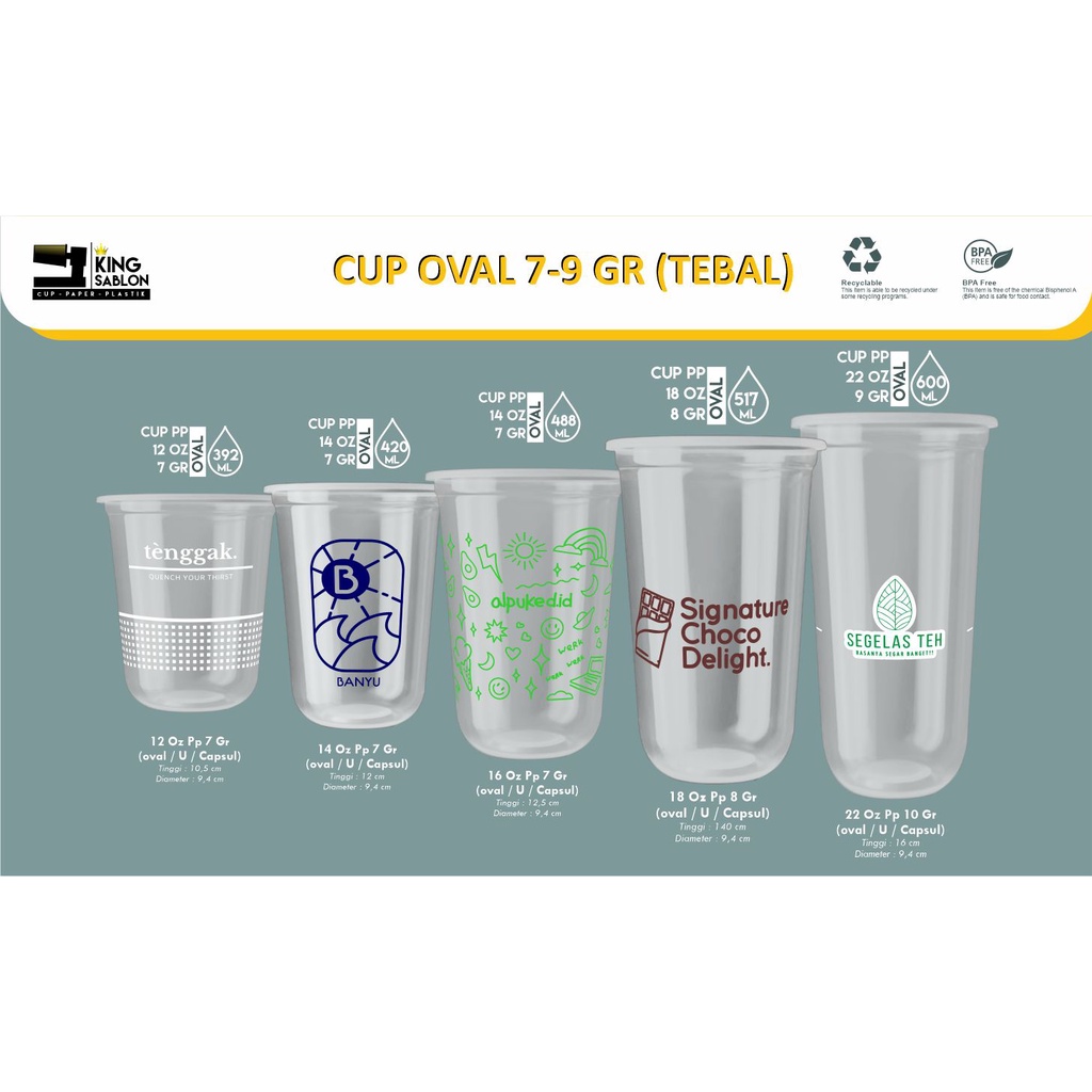 Jual Sablon Cup Oval U 12 Oz 14 Oz 16 Oz 18 Oz 22 Oz Oval U capsul 