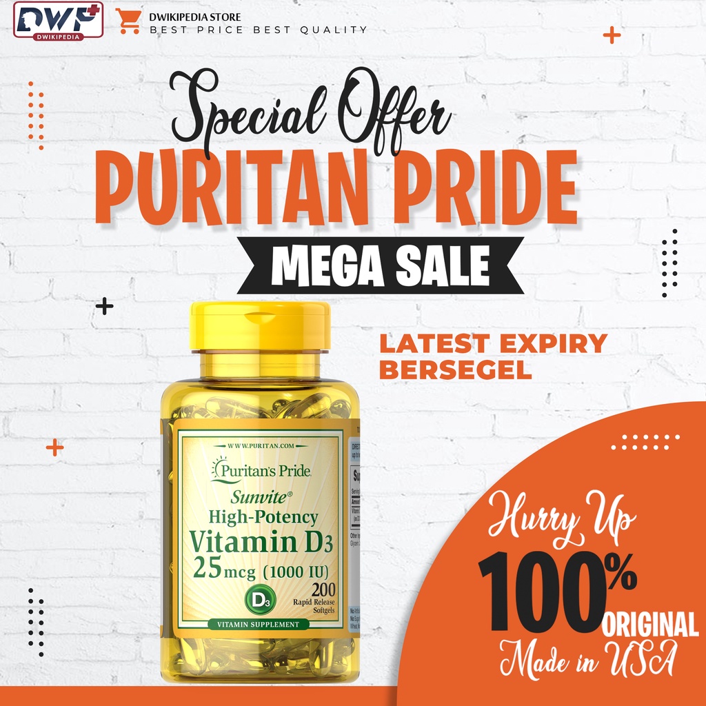 Puritan Pride Vitamin D3 1000 IU (25mCg) - 200 Softgels
