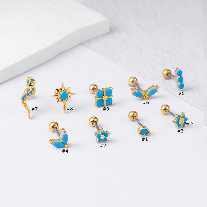 1 Pc Anting Stud 20 Gage Bentuk Bunga Ular Bahan Stainless Steel