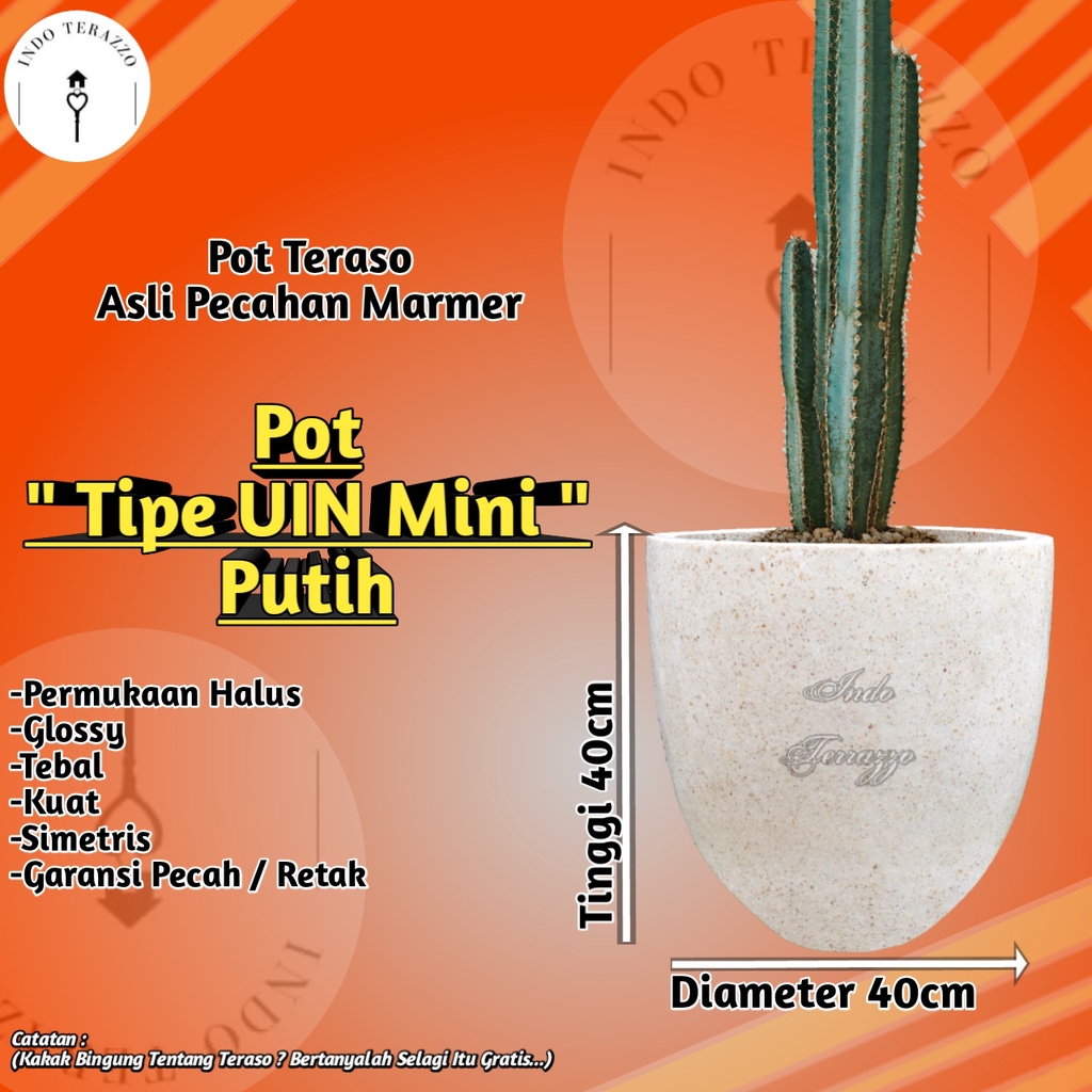 INDO TERAZZO POT KERAMIK PUTIH TERASO UNIK UIN MINI T40 D40 - POT BUNGA TERASO - POT MARMER - POT PU