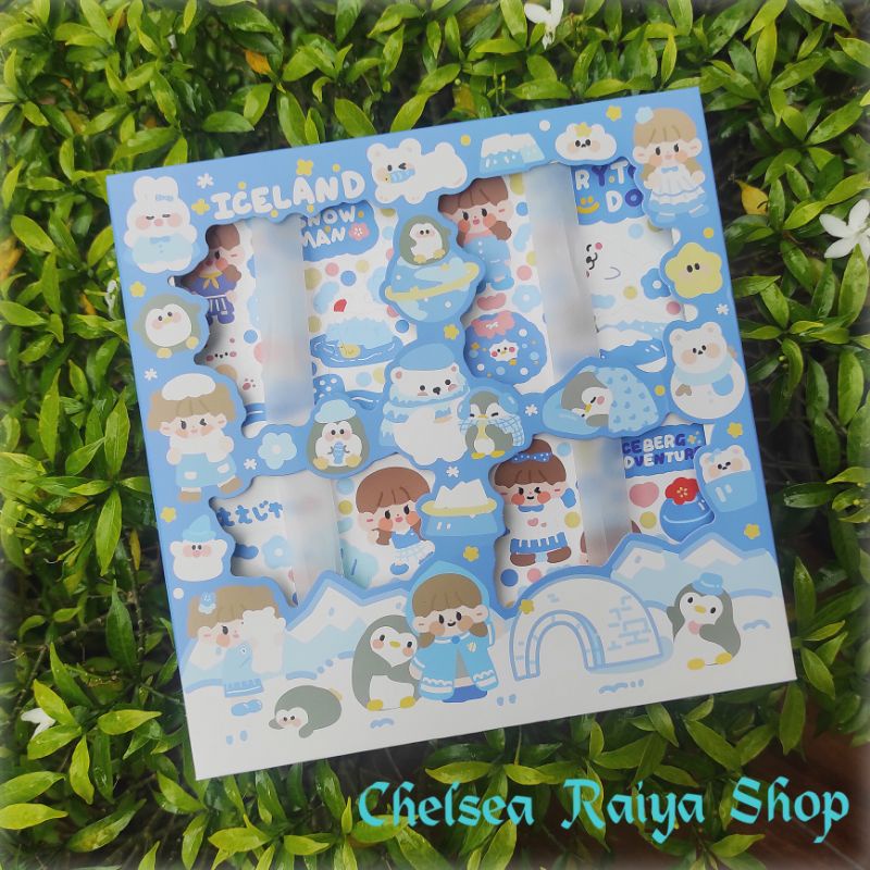 

Stiker Deco Dekorasi Anti-air Scrapbook Iceland 8x8cm 100 Lembar + Box Gambar Tempel Cute Kawaii