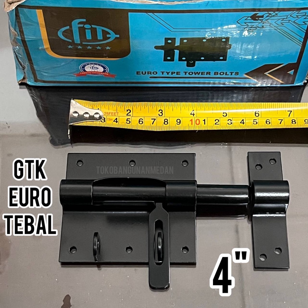 GTK EURO HITAM TEBAL 4 INCH - Gerendel Tempat Kunci Gembok Gudang Gerbang Bolts